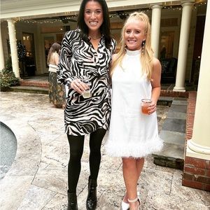 Fuzzy hem halter neck dress